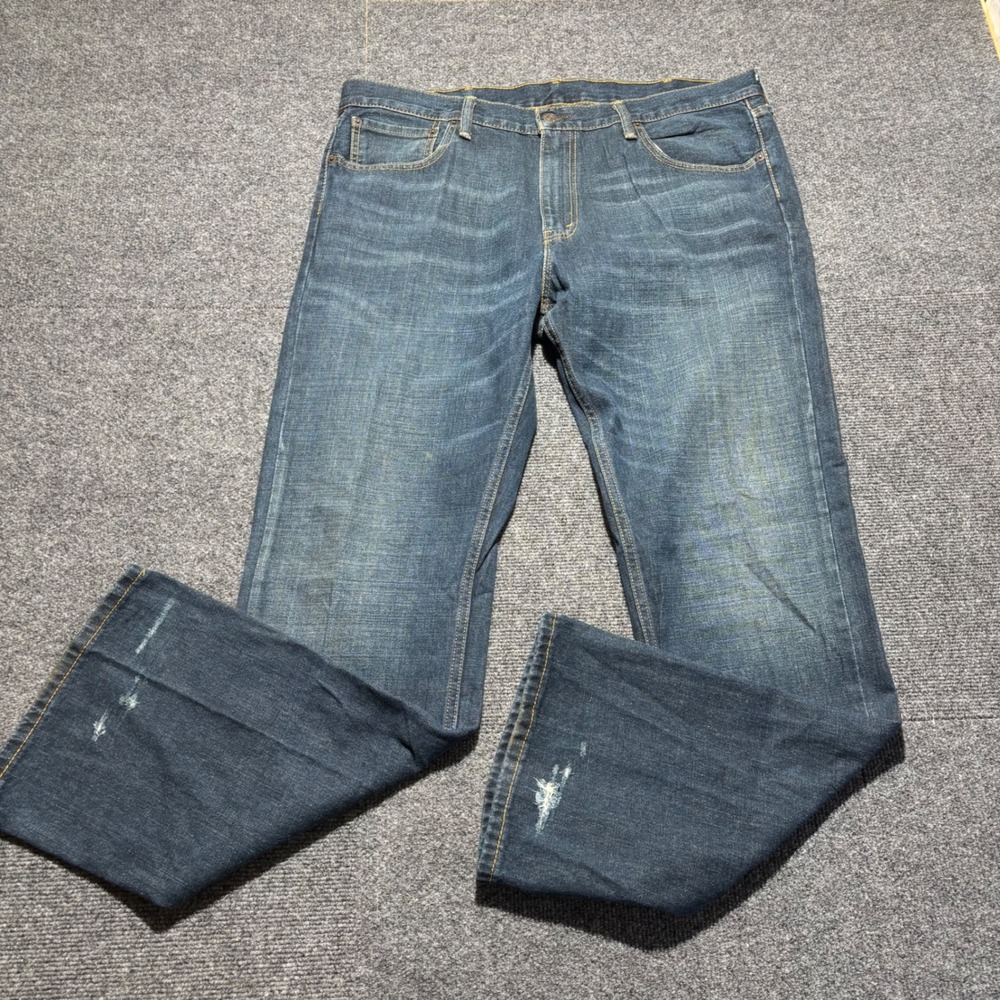 Levis 527 Slim Bootcut Jeans Mens 38x32 Dark Wash Distressed Denim 05527-0493